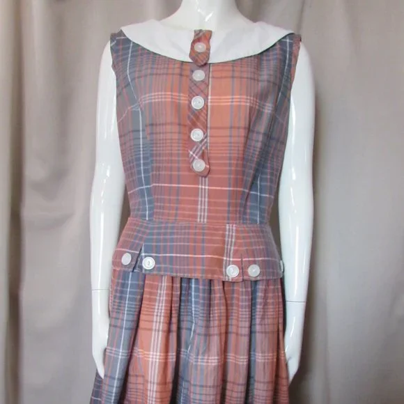 Dresses | Sale Vintage Cotton Dress In Blue Rust Plaid | Poshmark